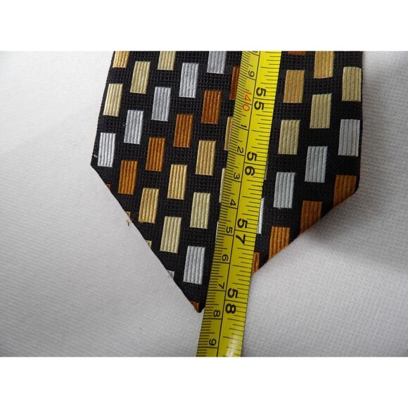 Roberto Villini Couture Mens Neck Tie Silk Geometric Rectangles Hand Made - Picture 8 of 8
